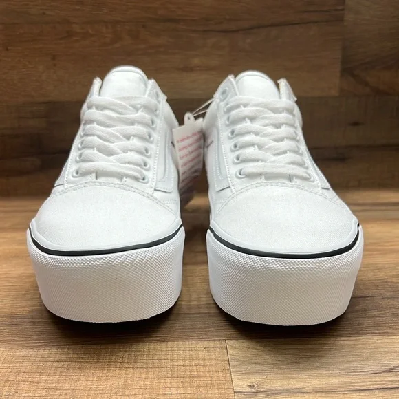 Vans Women's White Platform Sneakers with Rainbow Sole - Picture 3 of 8